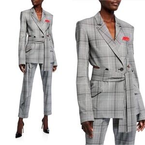 NWT HELLESSY Hellessy Hambro B/W Belted Midi Double-Breasted Blazer Jacket Sz 6